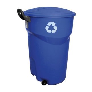 Rubbermaid 32 Gallon Blue Recycle Bin with Wheels and Lid 1878130