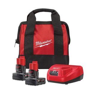 Milwaukee Tool M12 12V Lithium-Ion Starter Kit with (2) 4.0Ah XC Battery Packs, Charger & Bag 48-59-2442SPC